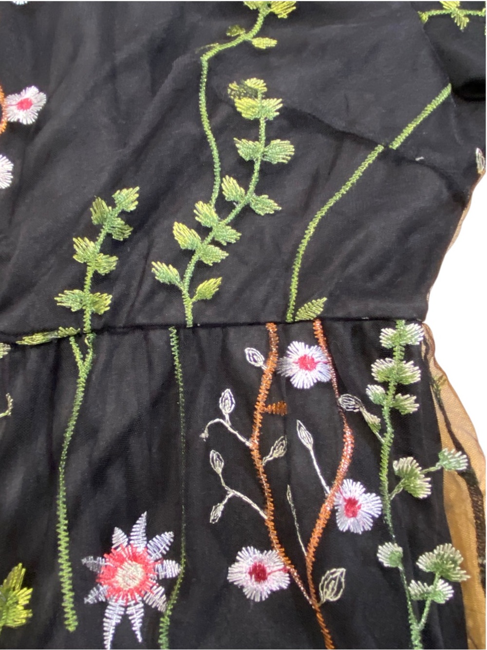 BloomChic Black Mesh Overlay Dress With Floral Embroidery - Picture 4 of 7